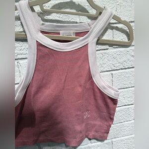 CLOSED red and white striped crop racerback tank